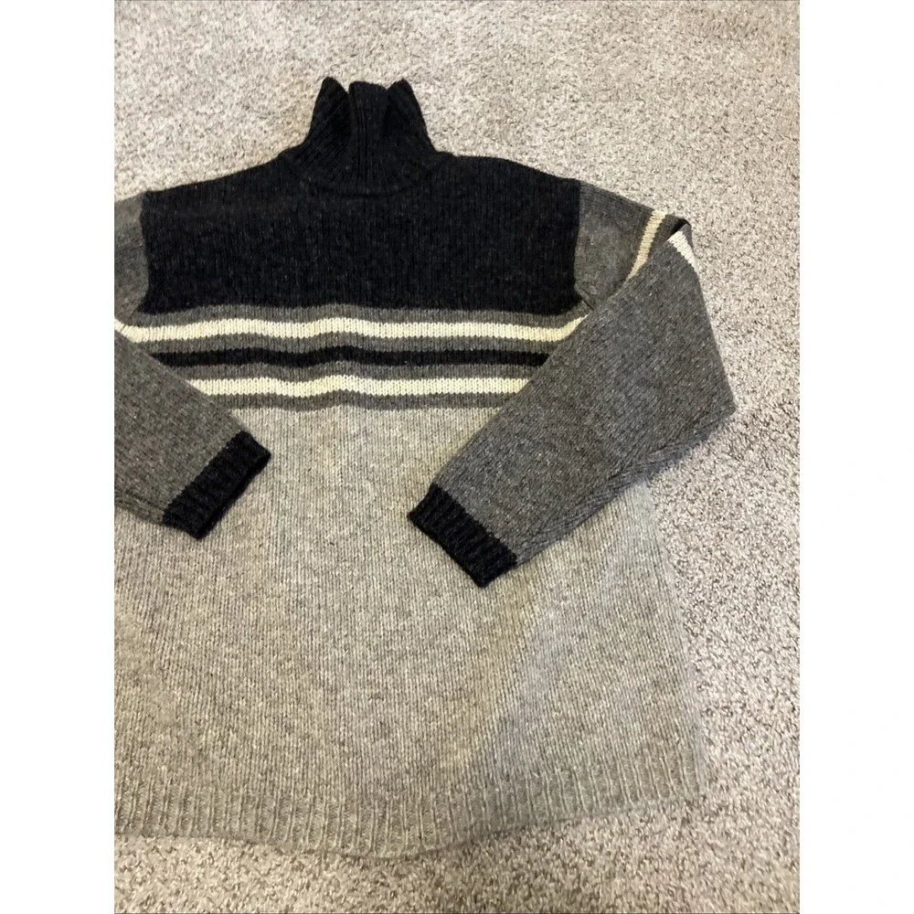 BANANA REPUBLIC Men’s Wool Turtleneck Sweater Vintage Striped Brown-Grey Large